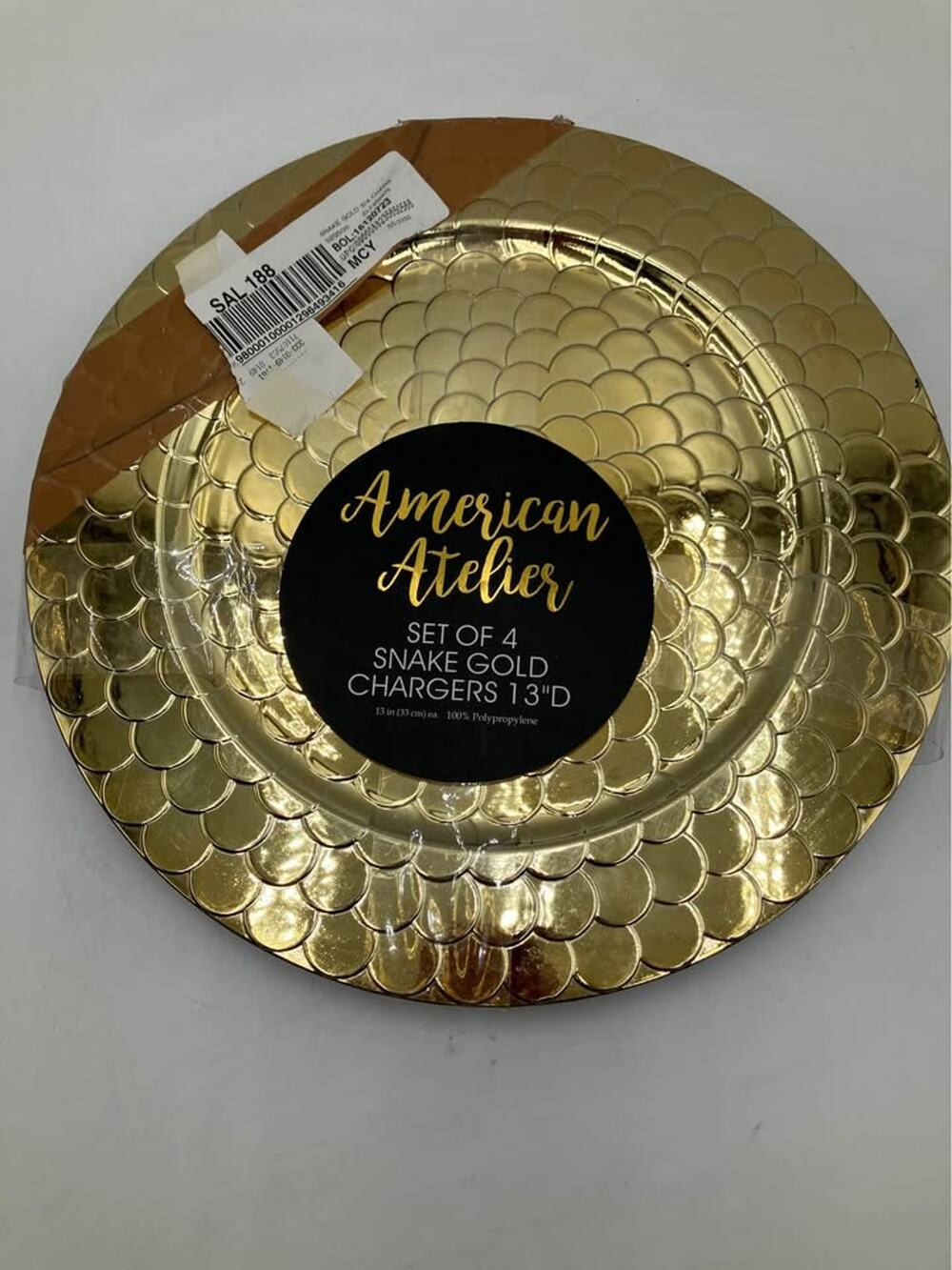American Atelier Snake Gold Chargers with a scaly pattern